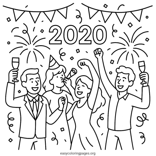 Tranh tô màu Happy New Year 2020 cho bé sáng tạo 2026