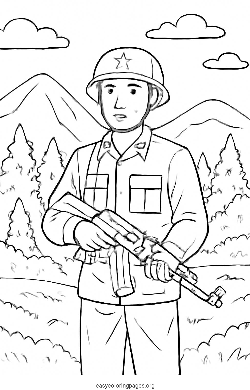 Soldier In Scene Nature Coloring Page