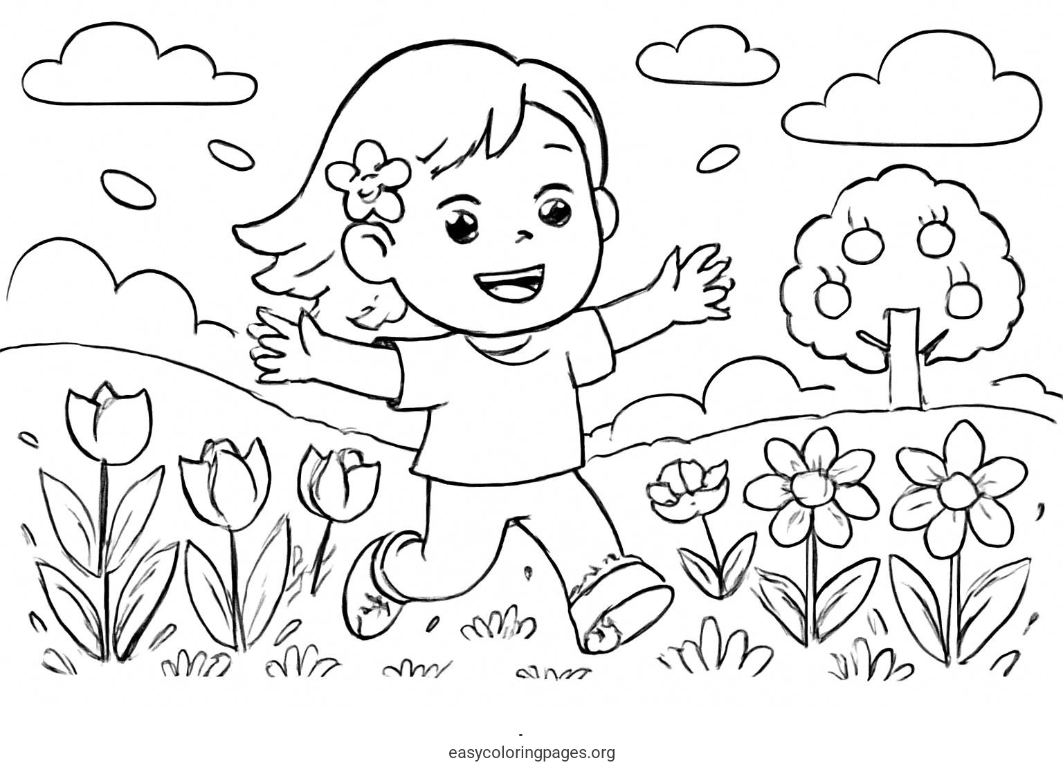 Spring In Garden Young Coloring Page