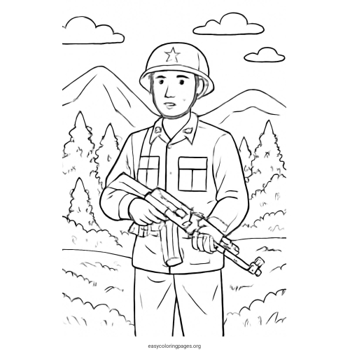 Soldier In Scene Nature Coloring Page
