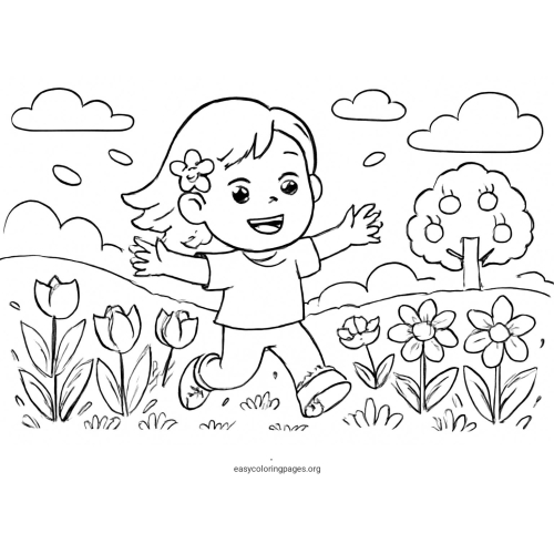 Spring In Garden Young Coloring Page